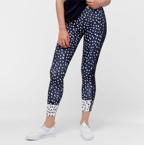Adidas Originals Navy Blue High Rise 3 Striped Dot Printed Tight Leggings - Picture 1 of 12